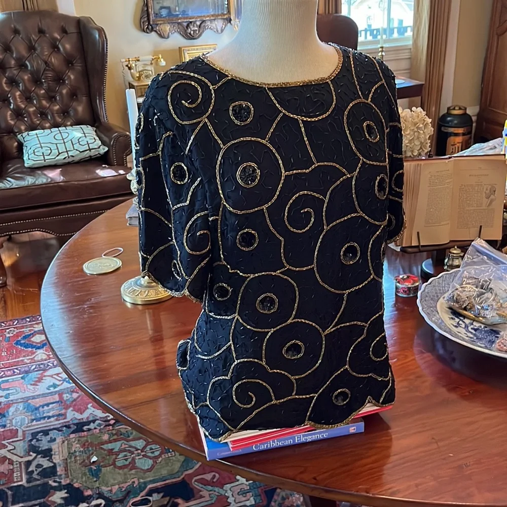 Vintage 80s 90s Stenay Beaded Top - Picture 2 of 11